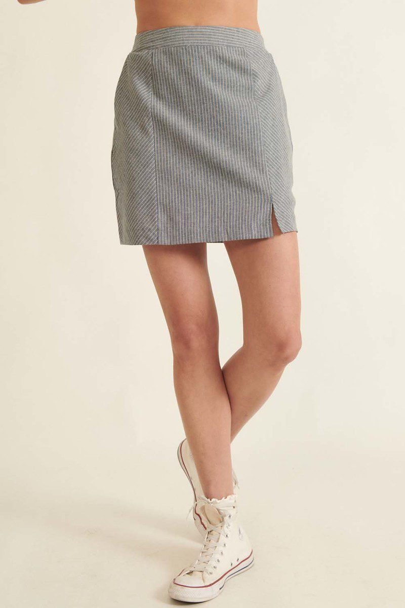 Banded Front Waist Pinstripe Mini Skirt -56190a