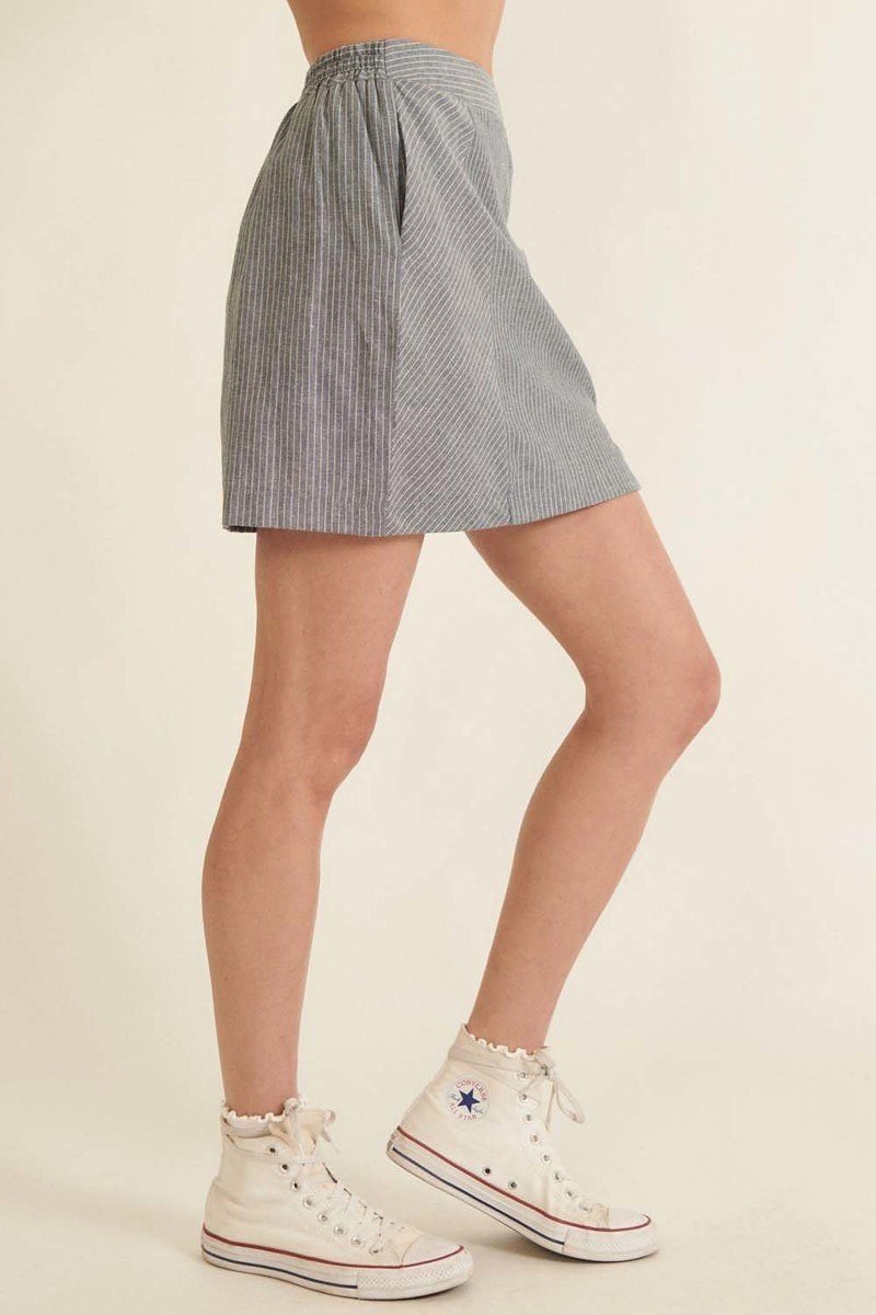 Banded Front Waist Pinstripe Mini Skirt -56190a