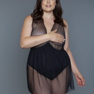 1 Pc Deep V -neck Mesh Babydoll