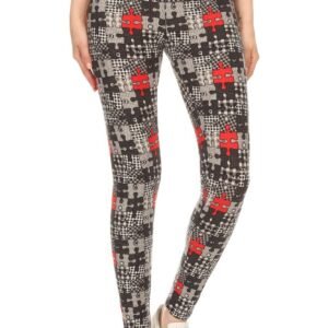 5 -inch Long Yoga Style Banded Lined Puzzle Printed Knit Legging With High Waist