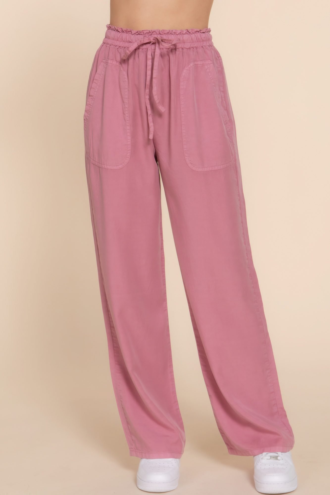 Elastic Waist Tencel Long Pants -58865b