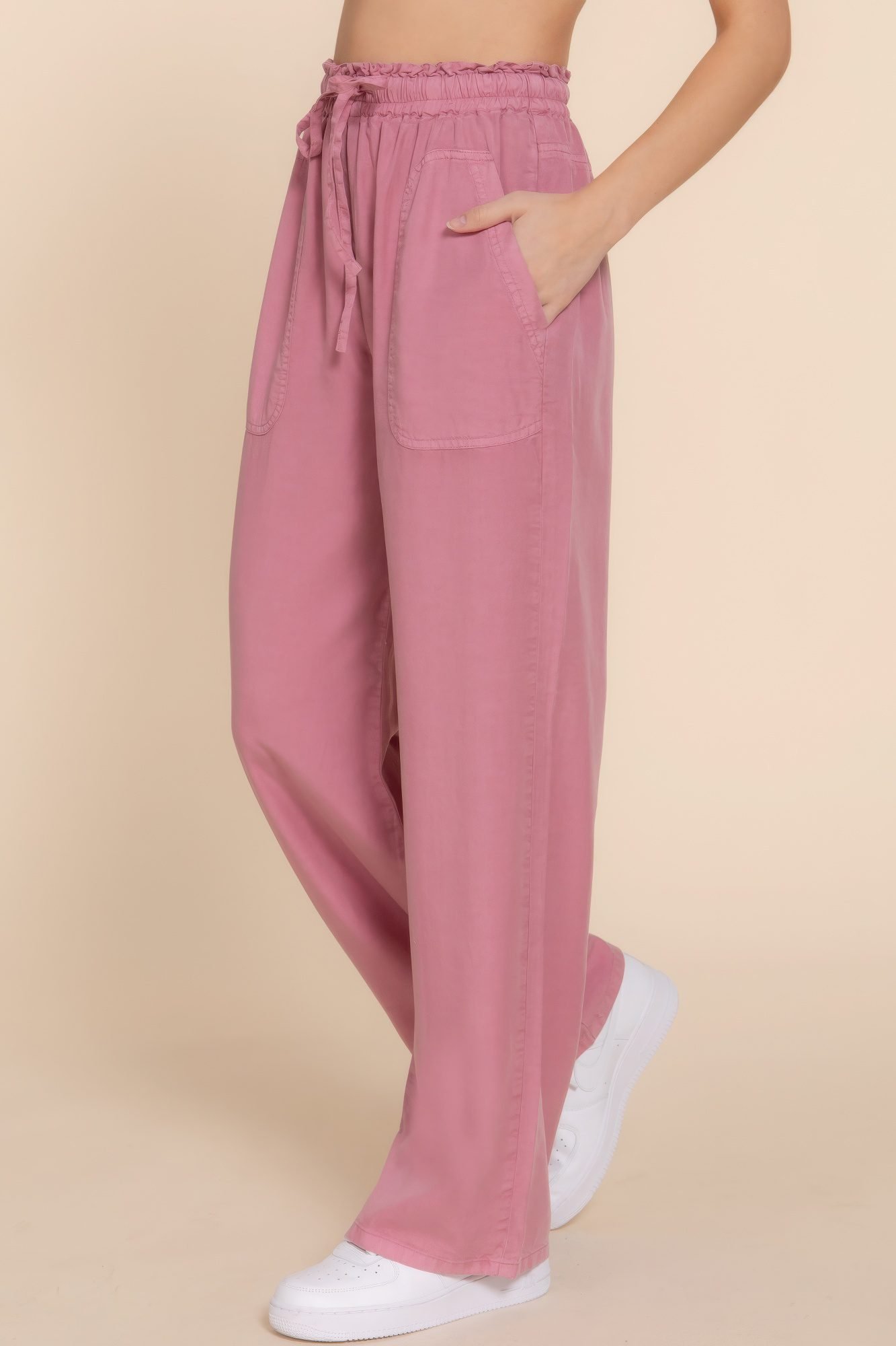 Elastic Waist Tencel Long Pants -58865b