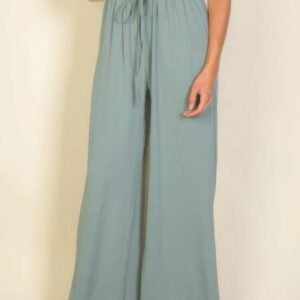 Drawstring Waist Wide Leg Minimalist Pants -59097b