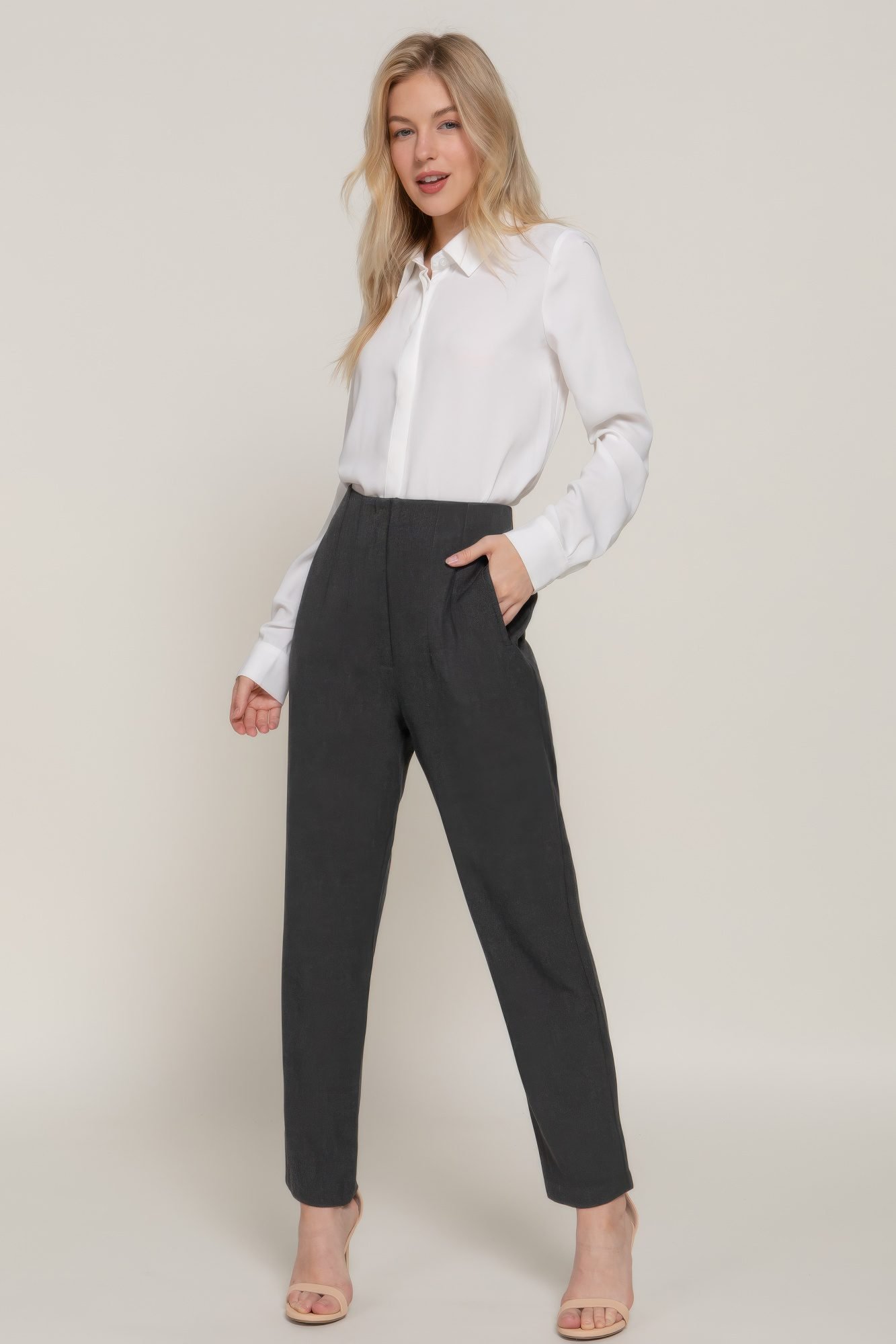 High Waist Pintuck Detail Long Pants -59110