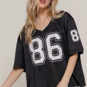Silk Screen Print Mesh Oversize Basball T -shirt