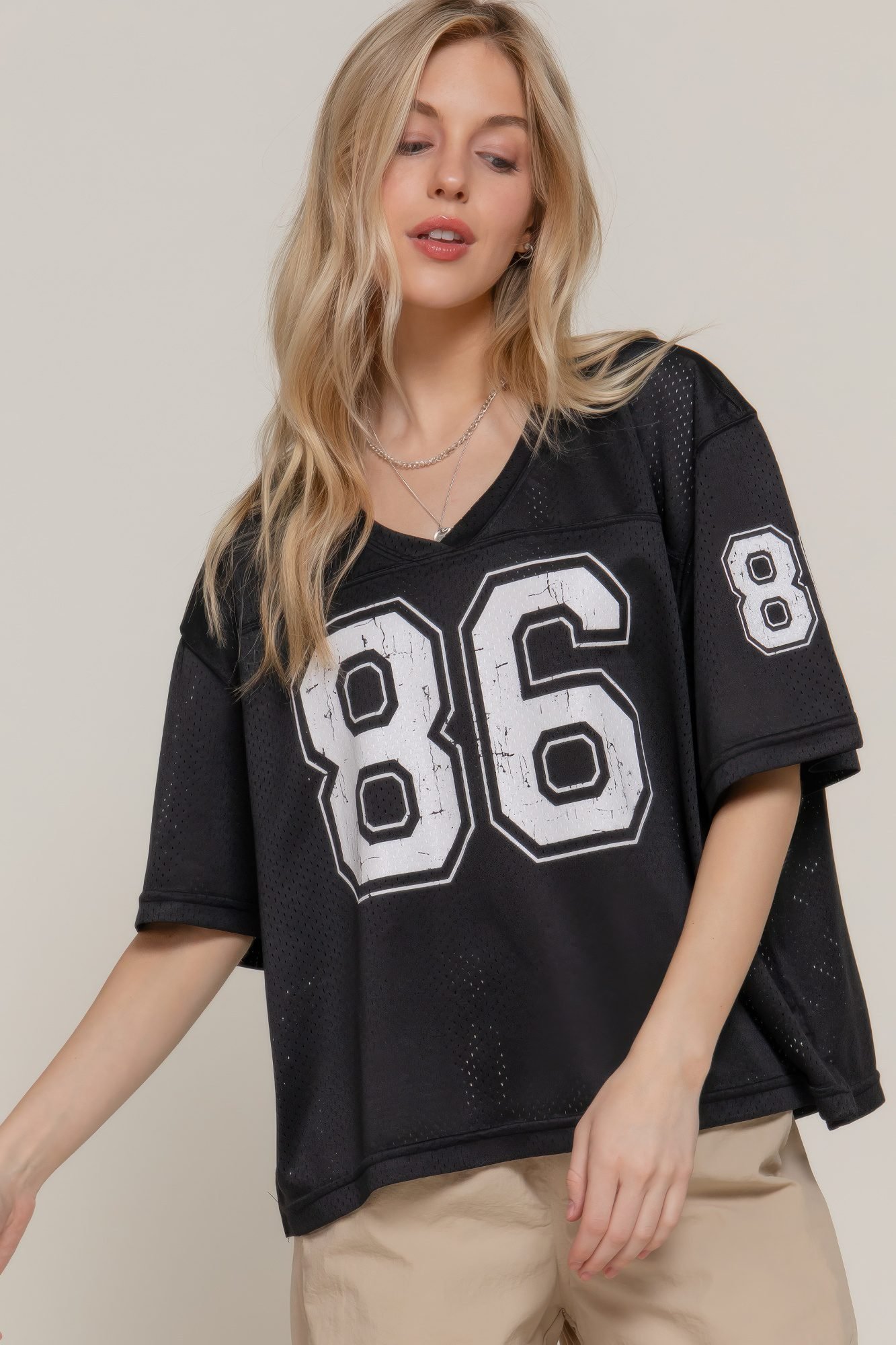 Silk Screen Print Mesh Oversize Basball T -shirt