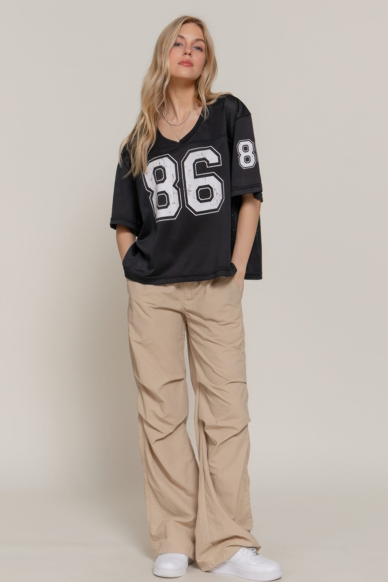 Silk Screen Print Mesh Oversize Basball T -shirt