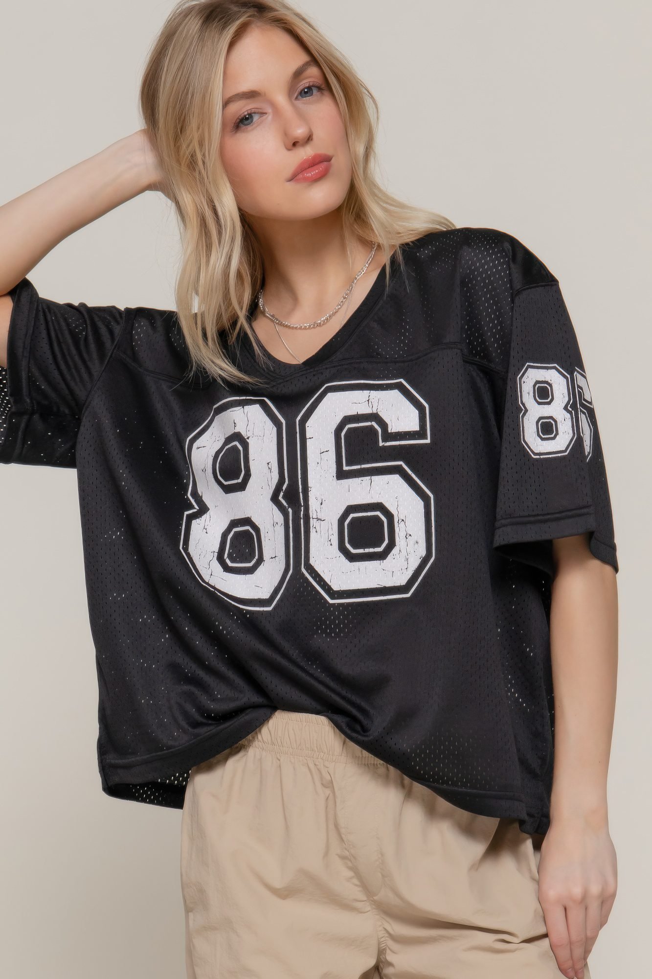 Silk Screen Print Mesh Oversize Basball T -shirt