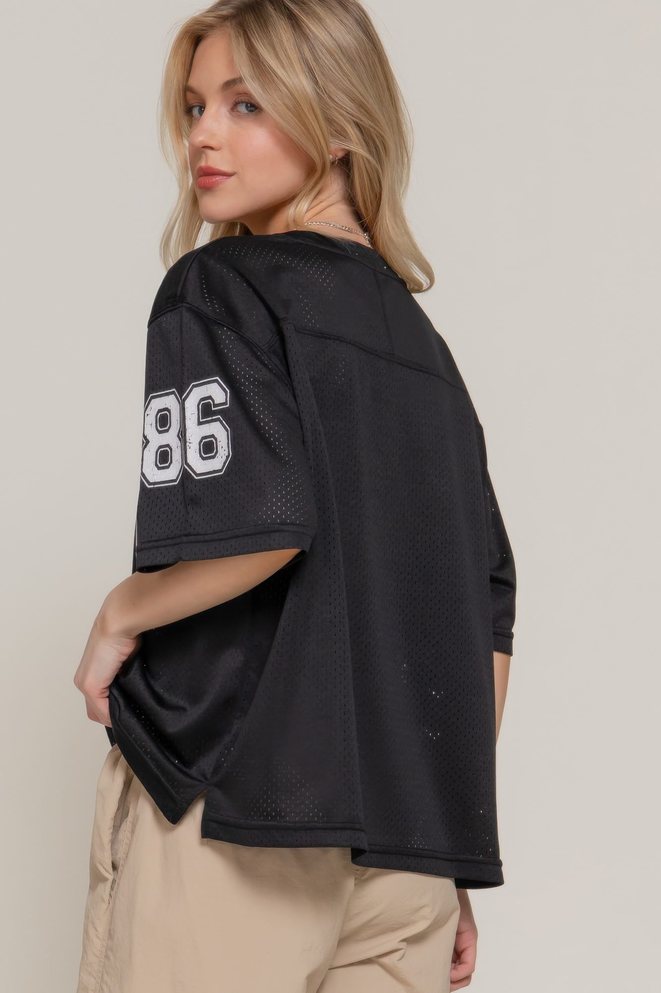 Silk Screen Print Mesh Oversize Basball T -shirt