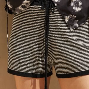 Striped Knit Wide -leg Drawstring Sweater Shorts -59602a
