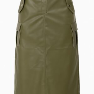 Pu Side Pockets Midi Skirt