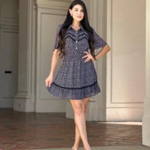 Floral Print Saffy Lace Smocking Waist Mini Dress -59960