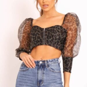 Sheer Leopard Print Crop Top