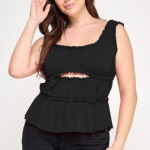 Plus Size Ruffled Tank With Cut Out -60094a
