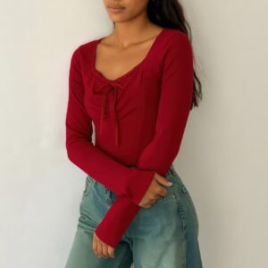 Long Sleeve Scrunch Bow Top -60099