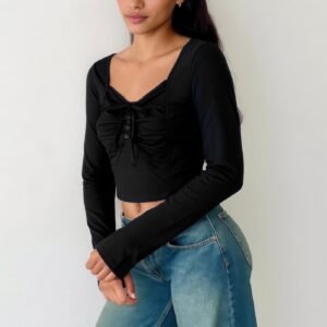 Long Sleeve Scrunch Bow Top -60099a