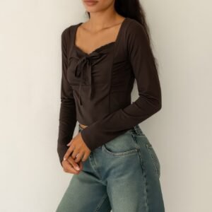 Long Sleeve Scrunch Bow Top -60099b