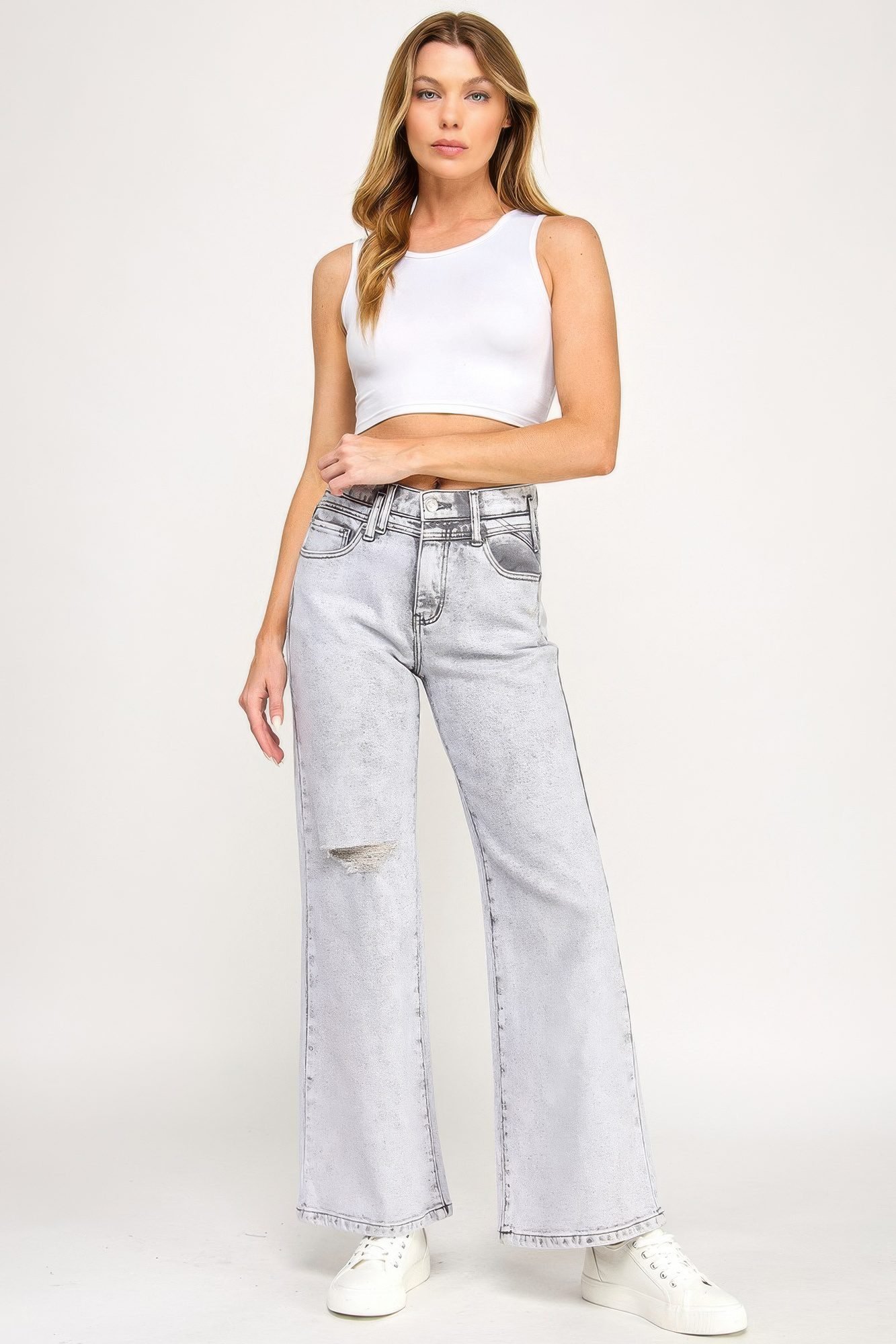 High Rise Wide Leg With Acid Grey