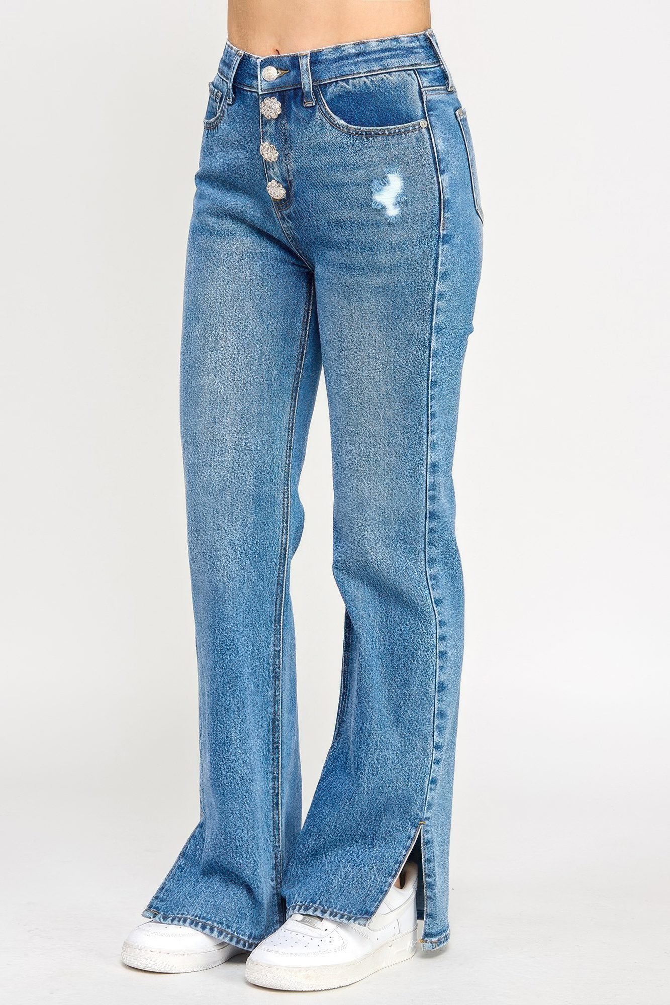 Plus High Rise Straight With Jewel Buttons