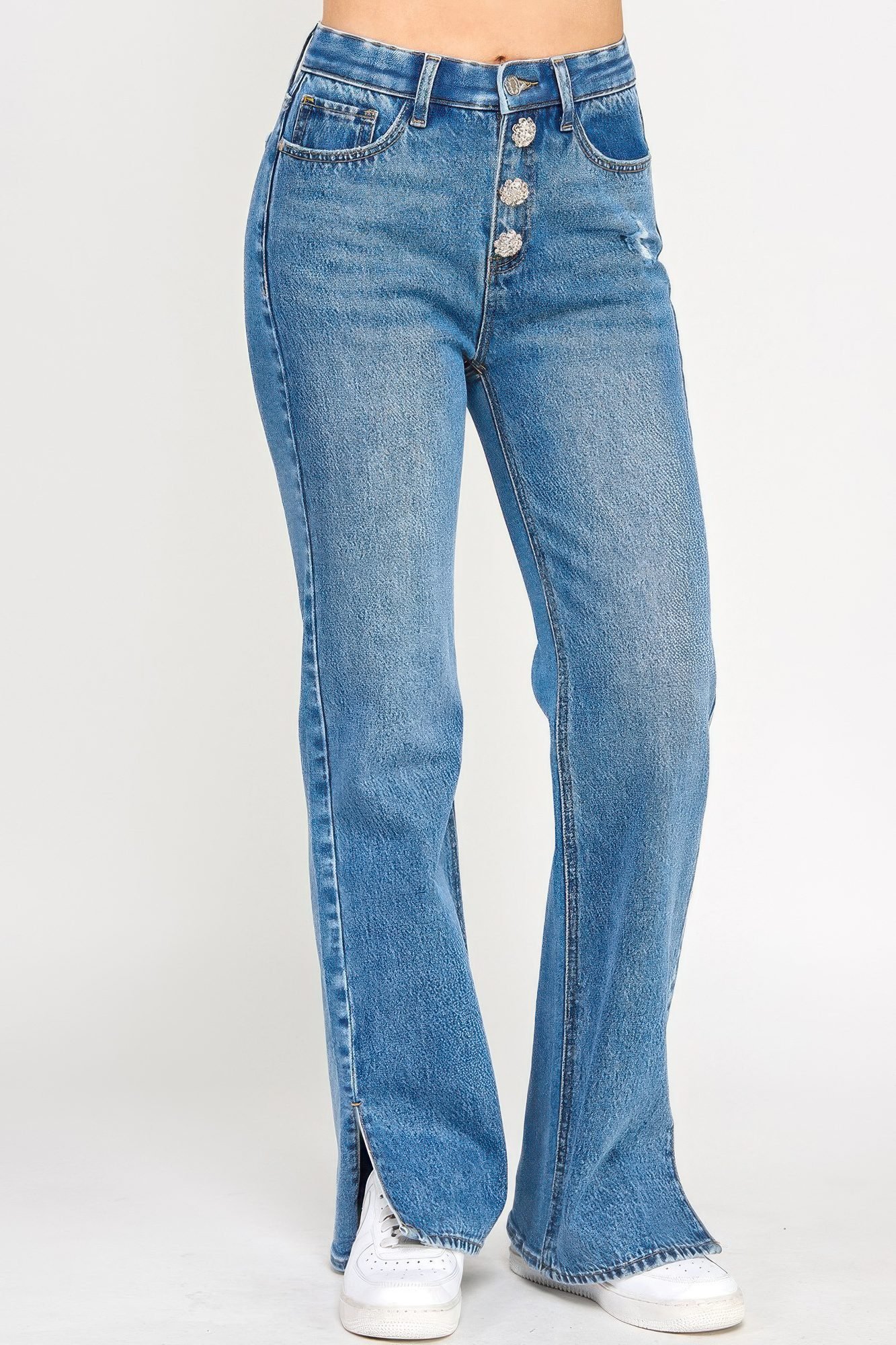 Plus High Rise Straight With Jewel Buttons