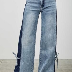 High Rise Contrast Wide Leg With Ribbon Tie