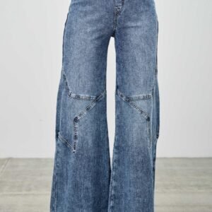 High Rise Star Pull On Knit Denim With Wide Leg