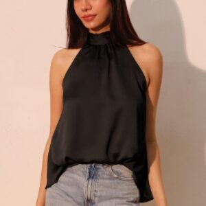 Hammered Satin Halter Bubble Top -60157a