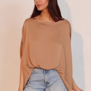 Washed Poly Silk Boat Neck Caftan Top -60163c