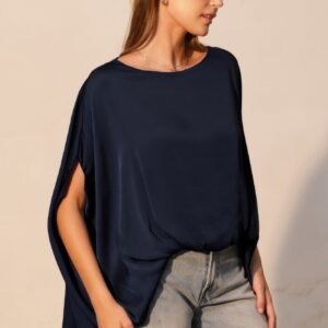 Washed Poly Silk Boat Neck Caftan Top -60163d