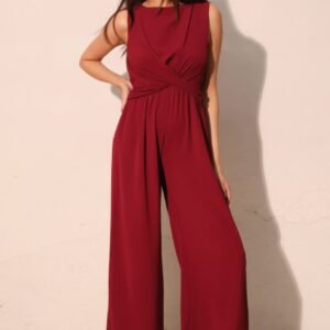 Textured Solid Twist Front Jumpsuit -60164