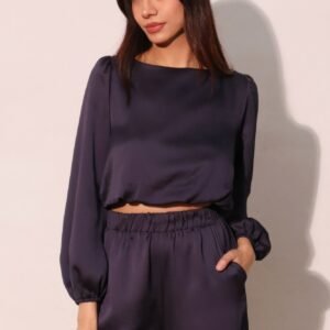 Hammered Satin Long Sleeve Crop Top -60172c