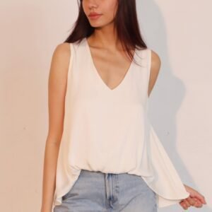 Washed Poly Silk Front Tucked Top -60178c