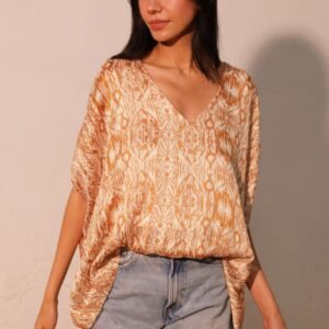 Bohemian Lurex Chiffon Caftan Top With Back Band -60180