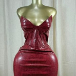 Bordeaux Croc Corset Mini Dress