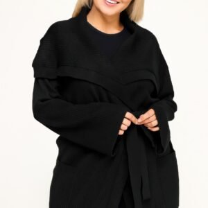 Plus Size Ribbed Wrap Cardigan With Waist Belt -60200a