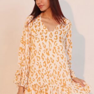 Simple Leopard Dress With Ruffle Cuff -60209