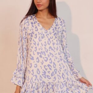 Simple Leopard Dress With Ruffle Cuff -60209b