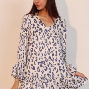 Simple Leopard Dress With Ruffle Cuff -60209c