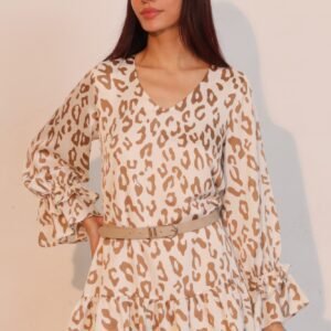Simple Leopard Dress With Ruffle Cuff -60209d