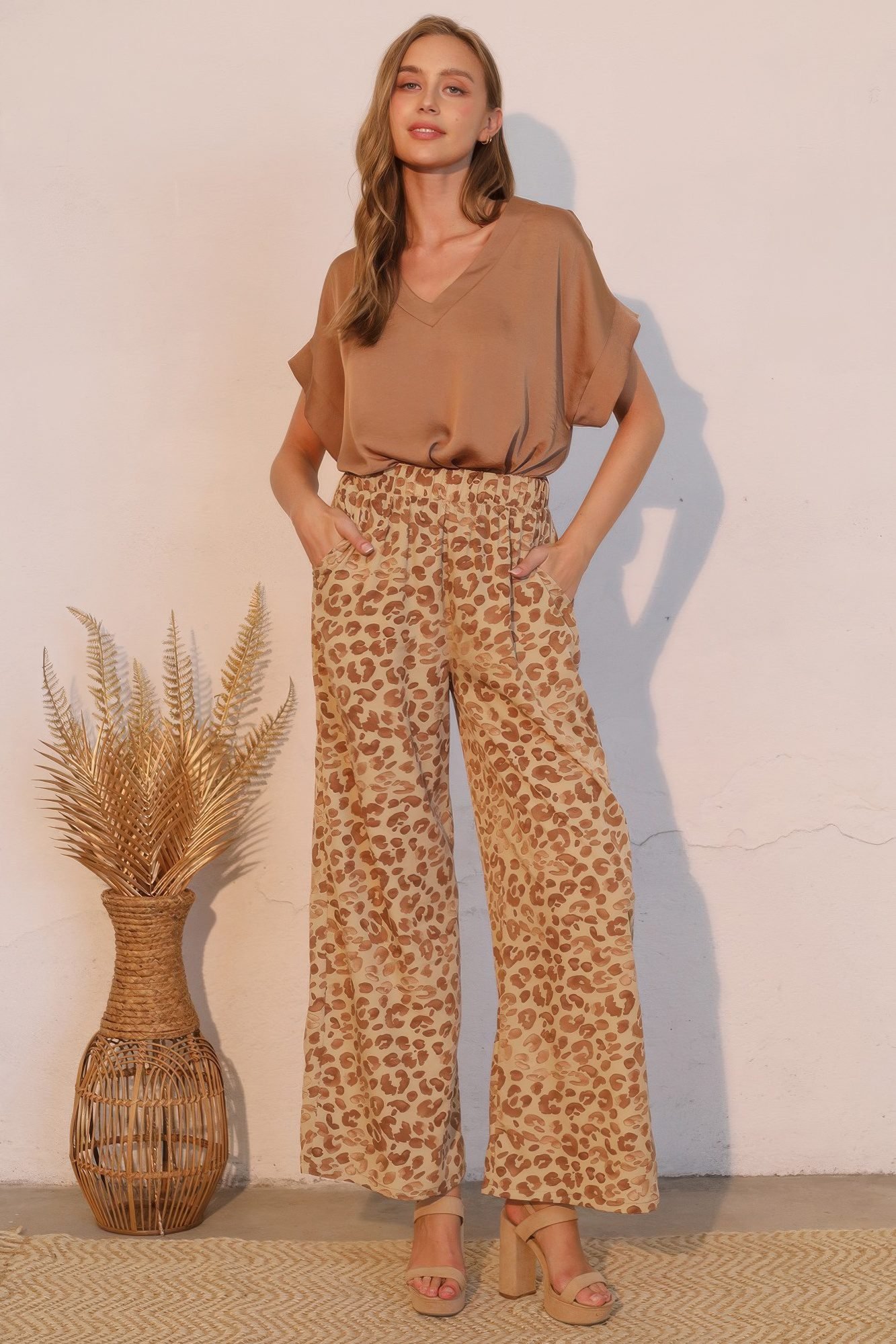 Washed Poly Silk V -neck Tee -60220