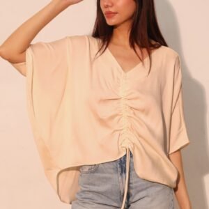 Washed Poly Silk Drawstring Dolman Top -60222a