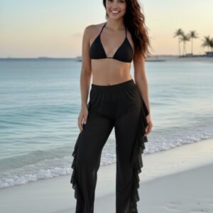 Black Sheer Ruffle Beach Pants -60274a