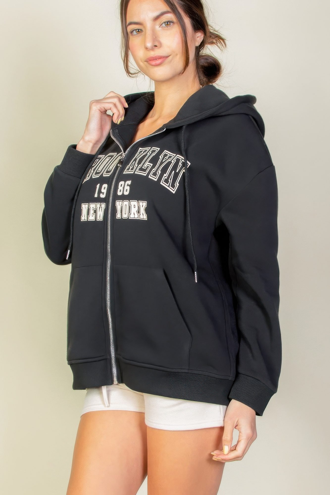 Graphic Drop Shoulder Zipper Up Hoodie -WH2000501