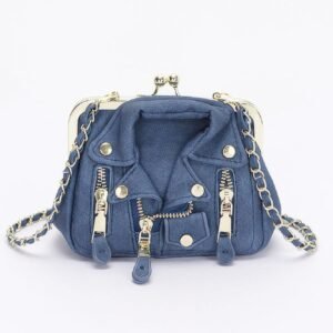 Faux Denim Leather Jacket Style Crossbody Bag
