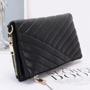 Quilted Faux Leather Half Folded Cltuch