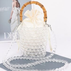 Bamboo Handle Transparent Bead Chic Tote Bag