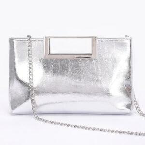 Metallic Leather Metal Handle Clutch