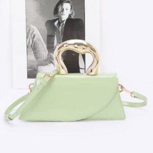 Faux Leather Metal Handle Flap Bag