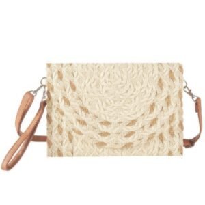 Mixed Color Detail Straw Clutch & Crossbody Bag