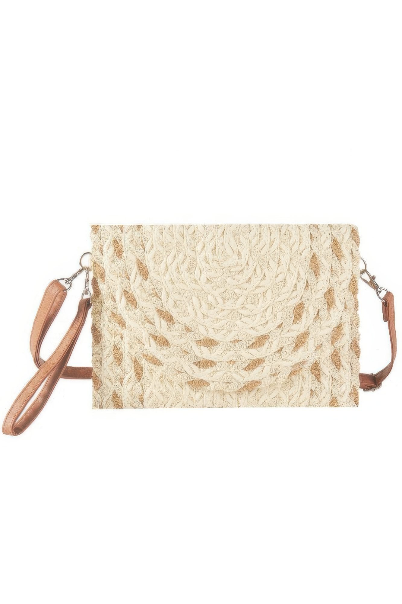 Mixed Color Detail Straw Clutch & Crossbody Bag